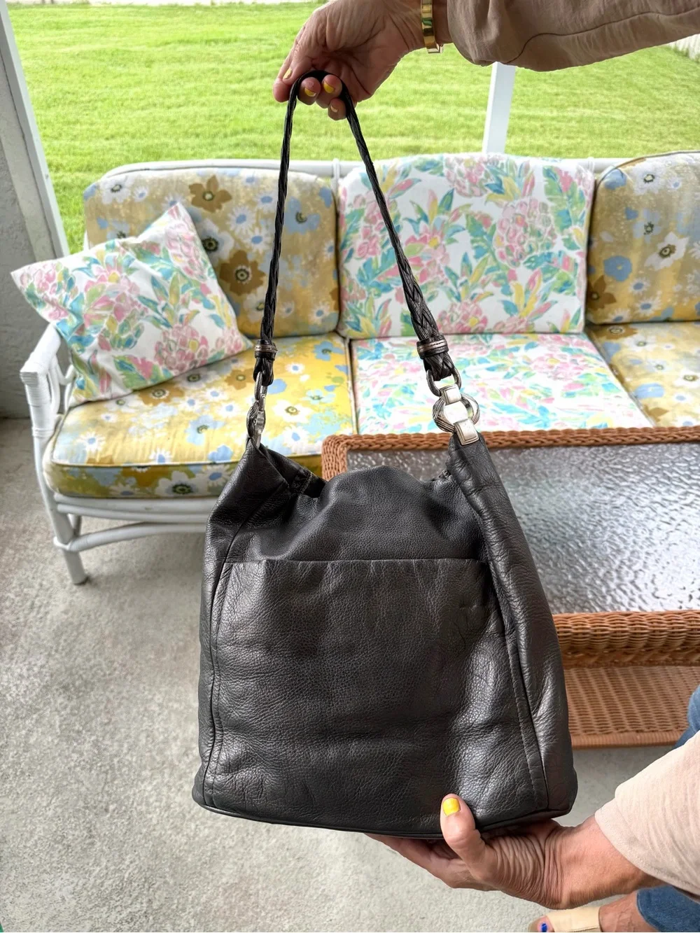 Brighton Anju Masterpiece Collection Pewter Leather Jeweled Shoulder Hobo Bag